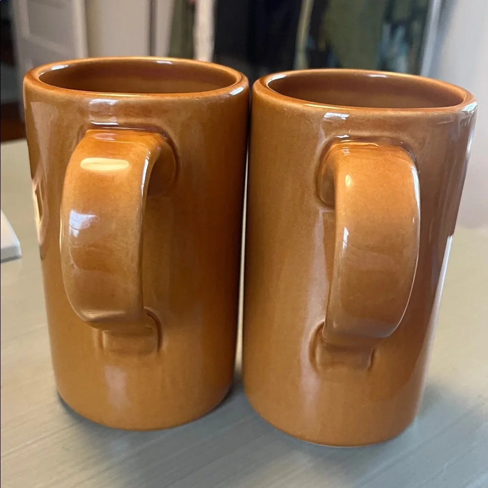 2 Pottery Barn Studio tall coffee mugs Ceramic caramel 12 oz